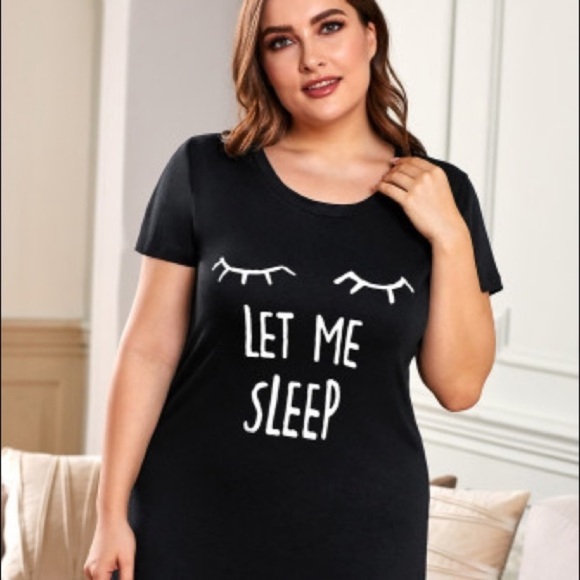 New LET ME SLEEP Black Night Shirt in Plus Sizes - Picture 2 of 4